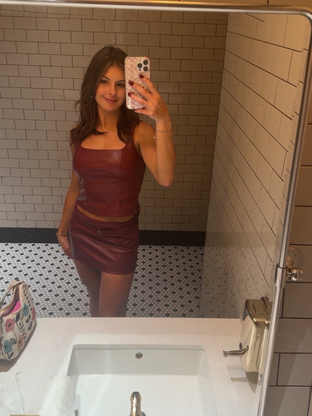 Burgundy Faux Leather Crop Top & Mini Skirt Set